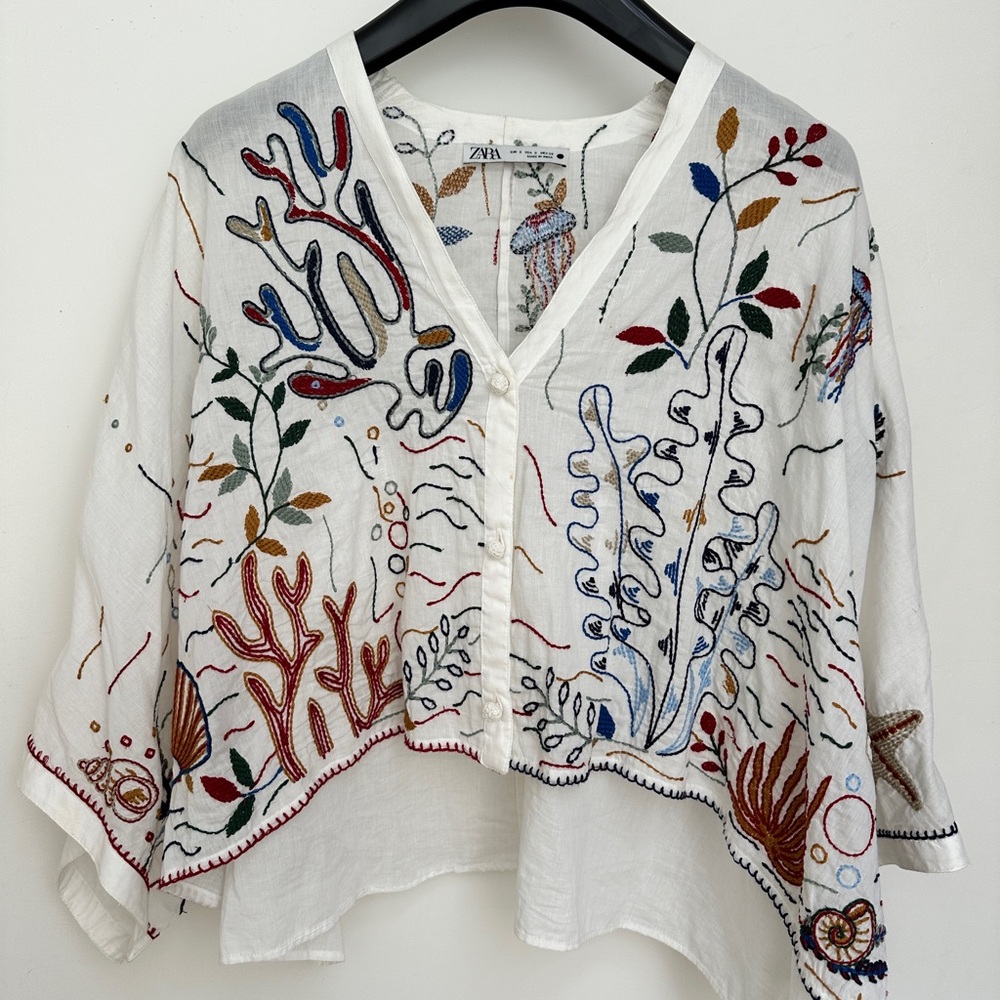 Zara Sea Life Embroidered Blouse
